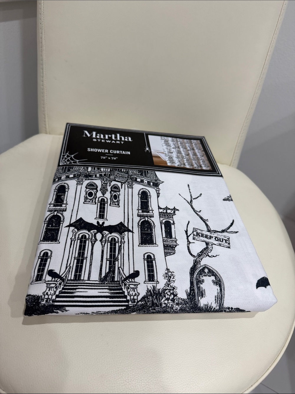 Martha Stewart Halloween Black and White Haunted House Shower Curtain Panel
